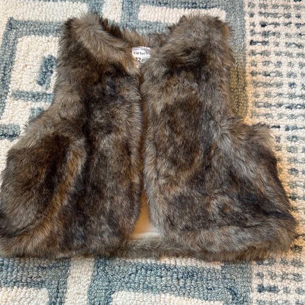 Carter's Faux Fur Girls' Vest in Brown and Gray Tones